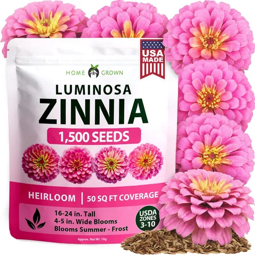 Vista 38 de HOME GROWN Semillas de zinnia rosa – 300 zinnias Luminosa 0.5g, semillas anuales de flores fáciles de cultivar para plantar al aire libre para 2026