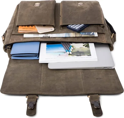 Vista 5 de LEABAGS Maletines de cuero para hombre - Bolso Cambridge de cuero genuino para portátil de 15 pulgadas - Bolso de mensajero vintage