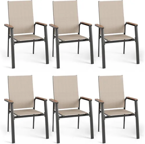 Vista 19 de MFSTUDIO Sillas de comedor para patio al aire libre, 2 sillas de patio con marco de metal con respaldo y reposabrazos, silla de patio resistente