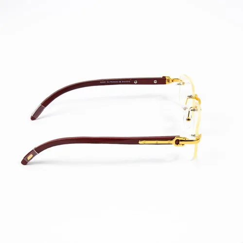 Vista 5 de Lentes de madera sin montura vintage retro con marco dorado para hombre