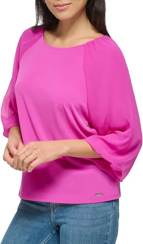 Vista 4 de Calvin Klein Blusa de manga tipo farol para mujer, holgada, ajustada, mate, con manga tipo farol
