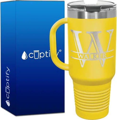Vista 56 de Vaso personalizado de regalo de cumpleaños para mujeres y hombres, con monograma de escritura dividida, inicial y nombre grabado en negro, taza