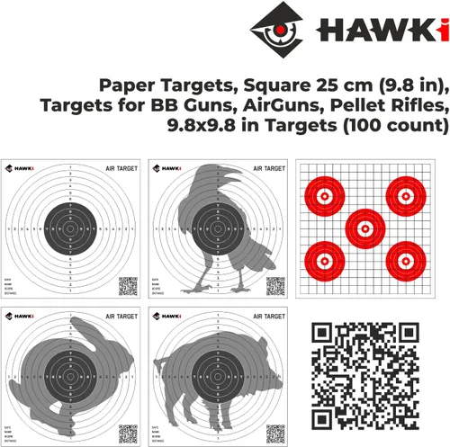 Vista 2 de Hawki Objetivos de disparo de papel, cuadrados, objetivos para pistolas BB, pistolas de aire, rifles de pellet, paquete de 100