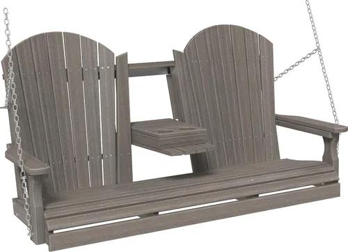 Vista 15 de LuxCraft Adirondack - Columpio colgante para porche delantero de 5 pies con consola abatible, asientos hasta 3, banco de columpio de patio al aire