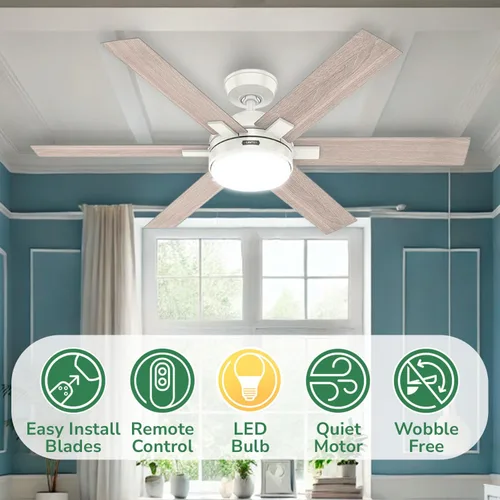 Vista 3 de Hunter Fan Company 51880 Georgetown Ventilador de techo, blanco fresco, 52