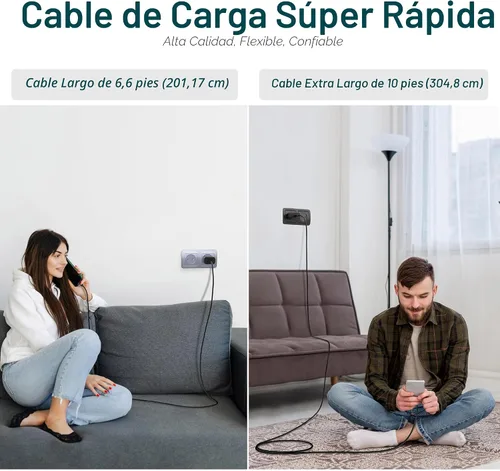 Vista 7 de TT&C - Cargador rápido USB C de 30 W con cables de 10 pies y 6.6 pies para iPhone 17, 16, 15 PD 3.0 Kit de bloque de pared compatible con iPhone