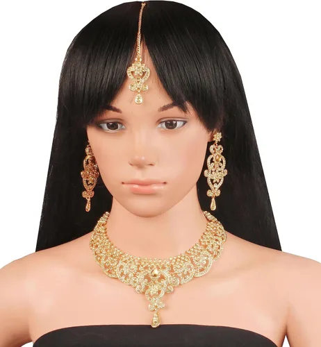 Vista 149 de Conjunto precioso de collar con look real Indian Bollywood, maravillosamente decorado, conjunto de collar adornado para mujer.