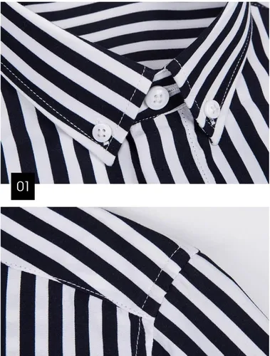 Vista 3 de Camisas de vestir a rayas con botones para hombre, manga larga, ajuste regular, solapa, vertical, a rayas