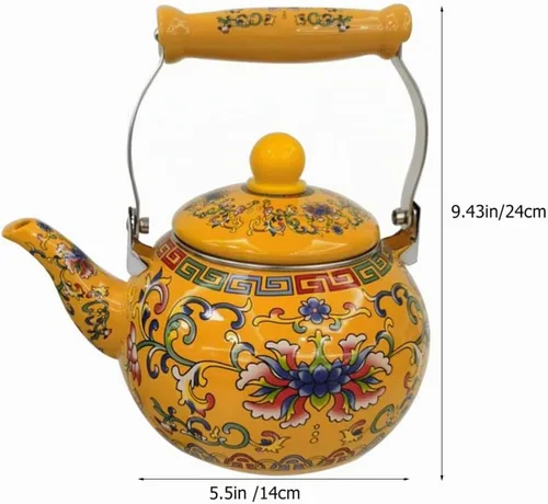 Vista 7 de Healeved Hervidor de té esmaltado con mango de cerámica e infusor de 2.2 L, hervidor de agua clásico floral, tetera de acero para estufa