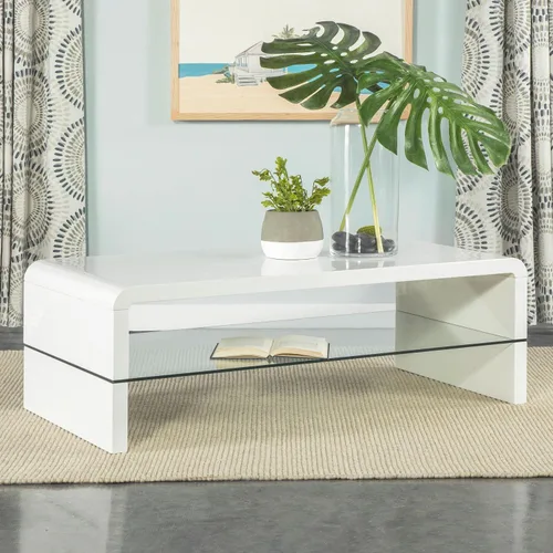 Vista 2 de Coaster Home Furnishings - Airell - Madera de ingeniería - Mesa de centro rectangular con estante de cristal y bordes de cascada - Sala de estar