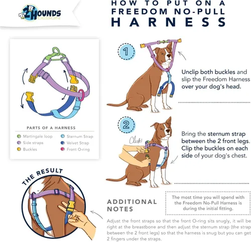Vista 4 de 2 Hounds Design Freedom - Arnés para perro sin tirones, conjunto de arnés ajustable y correa, caminar fácil y control cómodo, se adapta a perros