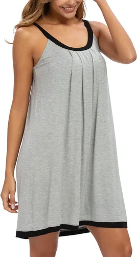 Vista 3 de AVIIER Camisón de algodón suave para mujer, sin mangas, con correa ancha, ropa de dormir completa