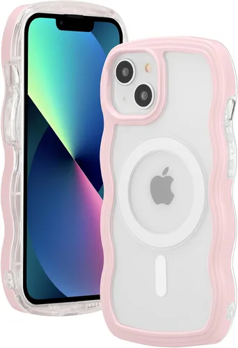 Vista 8 de ZCDAYE Funda magnética para iPhone 11, bonita funda con marco de ondas rizadas compatible con carga inalámbrica, funda protectora transparente