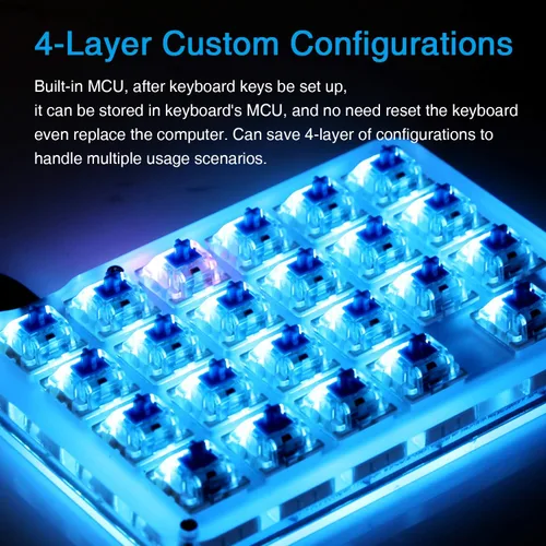Vista 7 de Koolertron Teclado mecánico macro con una sola mano, mini teclado mecánico portátil para juegos con una sola mano, 23 teclas totalmente programables
