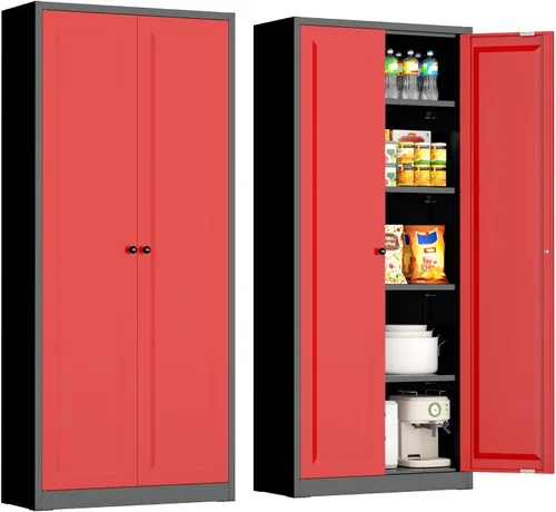 Vista 17 de INTERGREAT Gabinete de almacenamiento de metal con puertas con cerradura, gabinetes de almacenamiento de acero con cerradura con 2 puertas