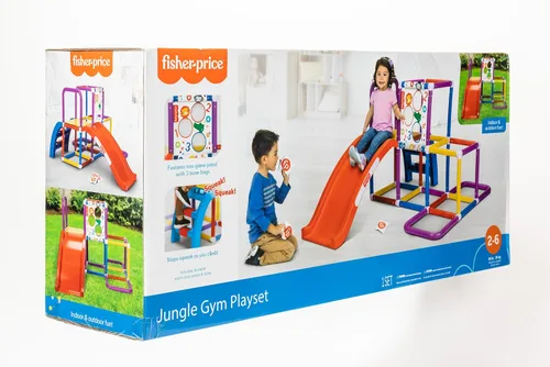 Vista 8 de Fisher-Price Estructura de juego de gimnasio de la selva con tobogán para niños con juego de lanzamiento de bolsas de frijoles, juego activo