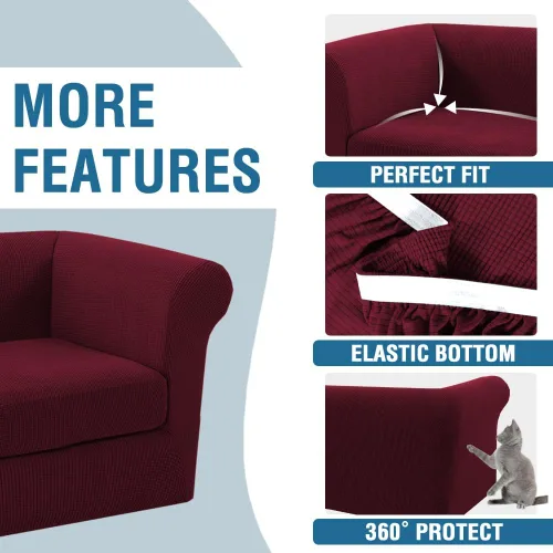 Vista 6 de Funda para silla Chesterfield de 2 piezas para sofá de 1 cojín, fundas para silla de brazo alto, 1 asiento, alta elasticidad, lavable, protector