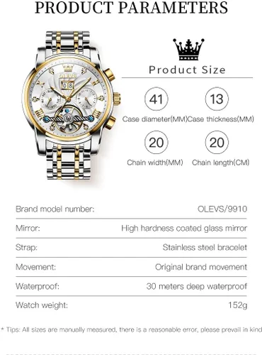 Vista 50 de OLEVS Reloj de pulsera automático con diseño de esqueleto para hombre, de lujo, con diamantes de lujo, de acero inoxidable, calendario, reloj