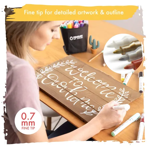 Vista 2 de 12 rotuladores de pintura acrílica de punta fina – Marcadores de pintura artesanal para pintar madera, vidrio, roca, cerámica, porcelana