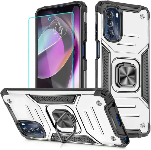 Vista 18 de Funda para Moto G 5G 2022 con protector de pantalla: resistente, soporte giratorio de grado militar 360, funda protectora a prueba de golpes