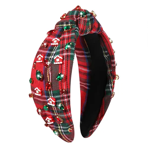 Vista 11 de Diadema de Navidad para mujer, accesorios de Navidad con cuentas, arco de Navidad, árbol, copo de nieve, diadema anudada HOHOHO, rojo y verde, perla