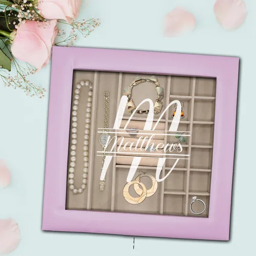 Vista 3 de My Personal Memories Joyero, bandeja y organizador personalizado con parte superior de cristal, accesorios personalizados y grabados, regalo