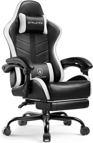 Vista 11 de GTPLAYER Silla de juegos para adultos, silla ergonómica para juegos de computadora con reposapiés, altura ajustable, reclinación de 90-155° y Azul