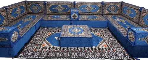 Vista 95 de arabicsofa Sofá en forma de U de estilo árabe para el suelo – Juego de Majlis hecho a mano – Sofá de estilo bohemio