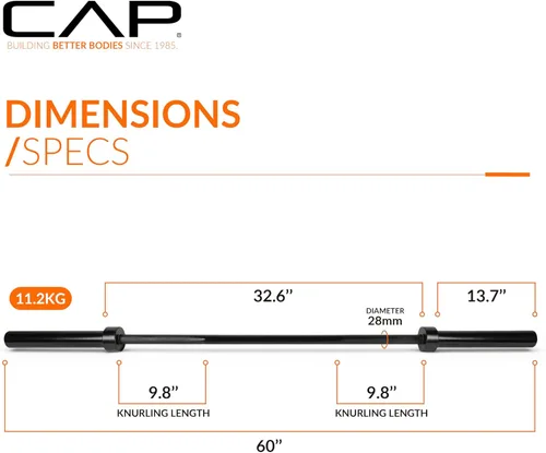 Vista 4 de CAP Barbell 2-Inch Olympic Barbell Bars 5 ft, 6 ft, & 7 ft Multiple Options
