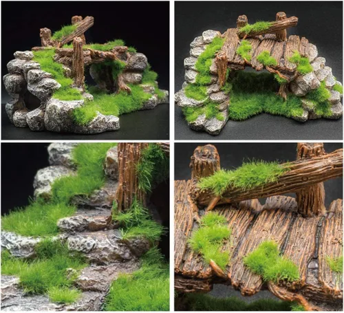 Vista 6 de S-Lifeeling Decoración de pecera Musgo Rockery Plantas de piedra Ruinas de madera Paisajismo Tortuga Tanque Decoración Pescado Refugio de camarones