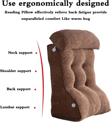 Vista 6 de Almohada de lectura para sentarse, respaldo de cuña en la cama/sofá, almohada triangular de lectura, cojín de apoyo lumbar con almohada ajustable