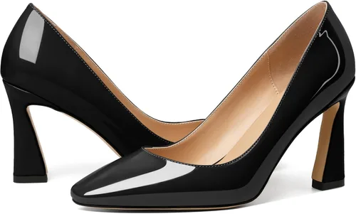 Vista 4 de Joseywade Zapatos de tacón alto para mujer con punta cuadrada de tacón de aguja sin cordones con punta cerrada de 3.5 pulgadas, zapatos de vestir