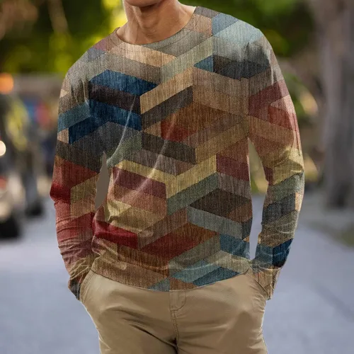 Vista 3 de Blusa vintage de diseñador de otoño para hombre 2023, camiseta casual, diseño abstracto de manga larga, camisas de moda