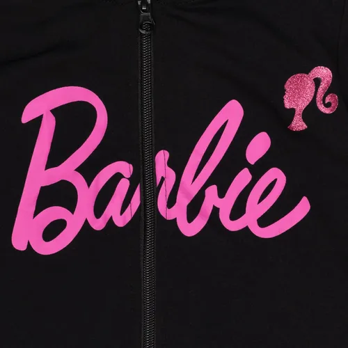 Vista 3 de Barbie Sudadera con capucha y cremallera de felpa francesa para niñas pequeñas y grandes Negro