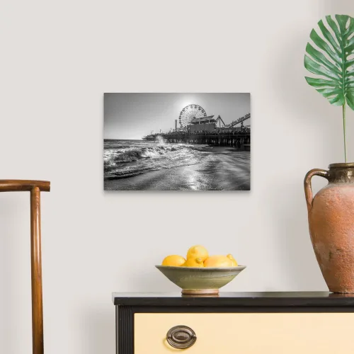 Vista 3 de Muelle de Santa Mónica, Los Ángeles, Impresión artística de la pared en lienzo, obra de arte de Los Án