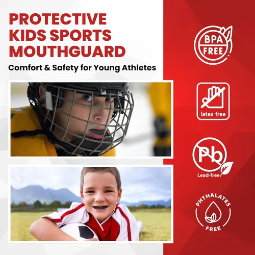 Vista 5 de Protector bucal deportivo para niños, fútbol juvenil, baloncesto, lucha libre Easy boil-and-bite fit for young athletes. Strapless guard for flag