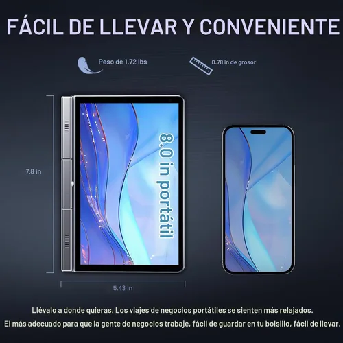 Vista 2 de Mini portátil de 8 pulgadas 2 en 1, computadora portátil Win 11, Intel N150 (hasta 3.6 GHz), 12 GB de RAM 1 TB SSD, pantalla táctil HD, teclado