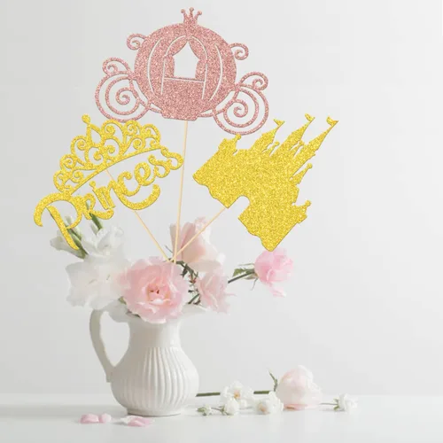 Vista 4 de 12 piezas de decoración de mesa de princesa, corona de princesa, centros de mesa de princesa para mesas, castillo de princesa, suministros de fiesta