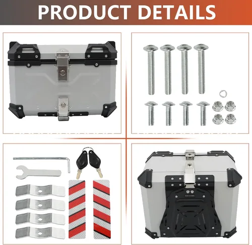 Vista 4 de labwork 55L Caja de Equipaje Superior para Motocicleta con Respaldo y Placa de Montaje, Aluminio Duro Resistente al Agua con Cerradura de Seguridad