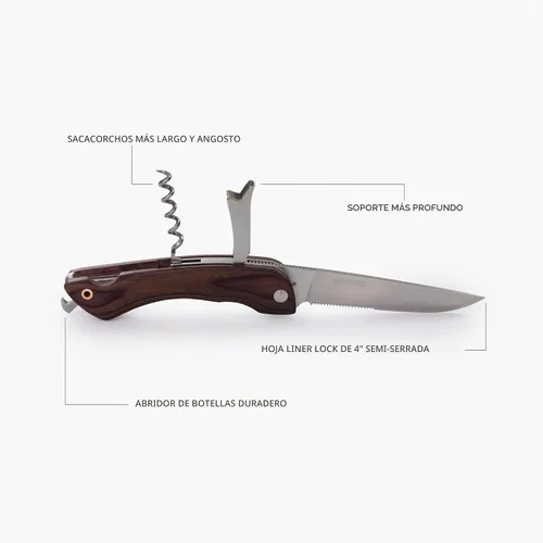 Vista 5 de Barebones Provisions - Cuchillo de sacacorchos, versátil cuchillo multiherramienta plegable de 4 pulgadas, hoja con abridor de vino y llave, y mango