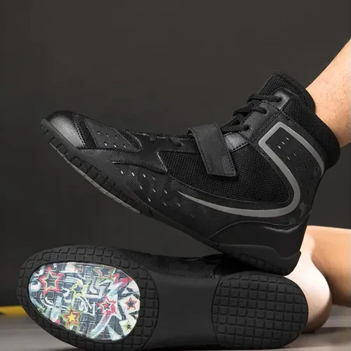 Vista 4 de Zapatos de lucha libre para hombre y mujer, zapatos de boxeo, zapatillas de fitness, suela cero caída