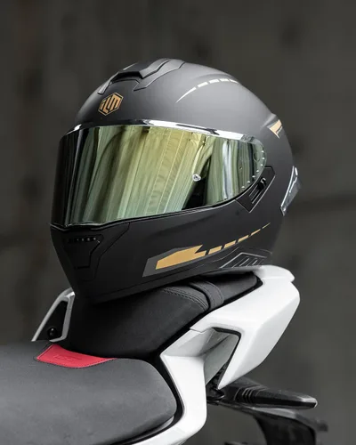 Vista 7 de ILM Cascos de motocicleta de cara completa para adultos, hombres y mujeres, doble visera Powersports Motorbike Street Racing 619 (negro dorado, S)