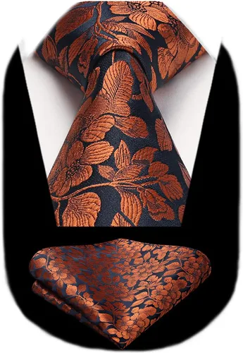 Vista 24 de Corbatas florales tejidas clásicas para hombre, corbata cuadrada de bolsillo, corbatas formales para hombres, boda con pañuelo