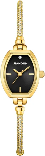 Vista 2 de Reloj de mujer JIANDUN pequeño hexagonal dorado, reloj de pulsera de diamante con acento, impermeable y elegante Negro dorado