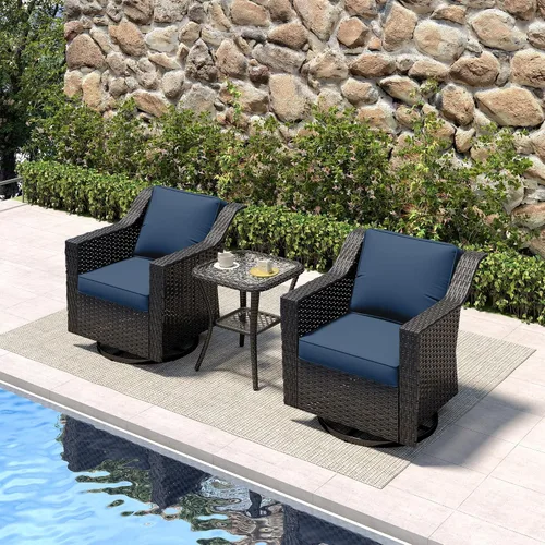 Vista 105 de Sofá de lujo para patio al aire libre de 3 plazas con mimbre de PE tejido a mano Azul