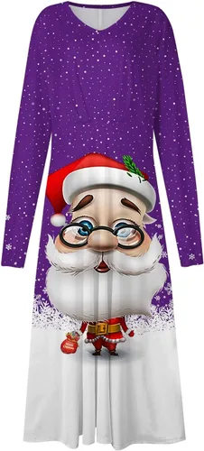 Vista 5 de Vestidos de Navidad para mujer, vestido de suéter de manga larga con cuello redondo y ajuste holgado