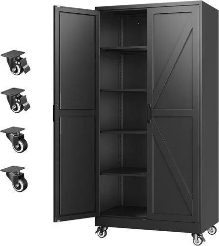 Vista 16 de Letaya Gabinetes de almacenamiento de garaje de metal con ruedas,Gabinete Negro