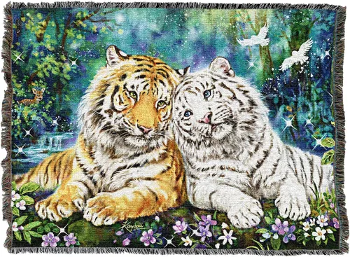 Vista 4 de Pure Country Weavers Manta de tigre del Santuario de la mañana, manta de regalo tejida de algodón, fabricada en los Estados Unidos (72 x 54 pulgadas)
