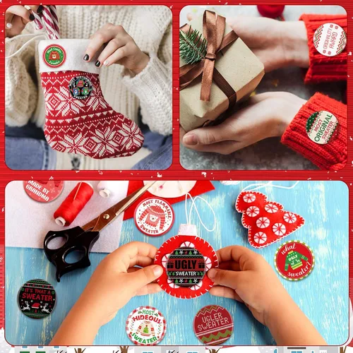 Vista 6 de Quelay 96 unidades de 48 estilos de suéter de Navidad con botones divertidos de refranes navideños a granel, accesorios de fiesta para suéter feo