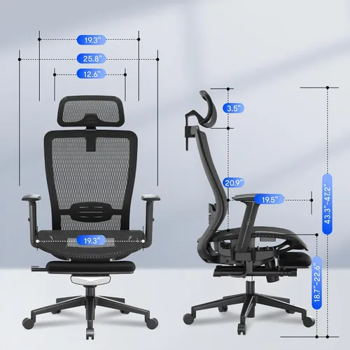 Vista 3 de FLEXISPOT Silla de oficina ergonómica con reposapiés, silla de computadora con respaldo de malla, sillas de escritorio de oficina en casa